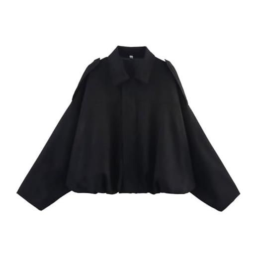 IBAKOM donne faux suede bomber giacca cappotto invernale manica lunga giacca varsity abbigliamento da strada casual outwear, nero , m