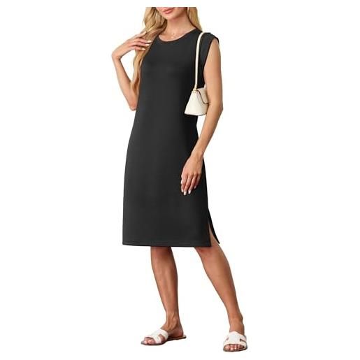 GRECERELLE abito midi estivo da donna 2025 casual con scollo rotondo, elegante, senza pieghe, senza maniche, con spacco e tasche