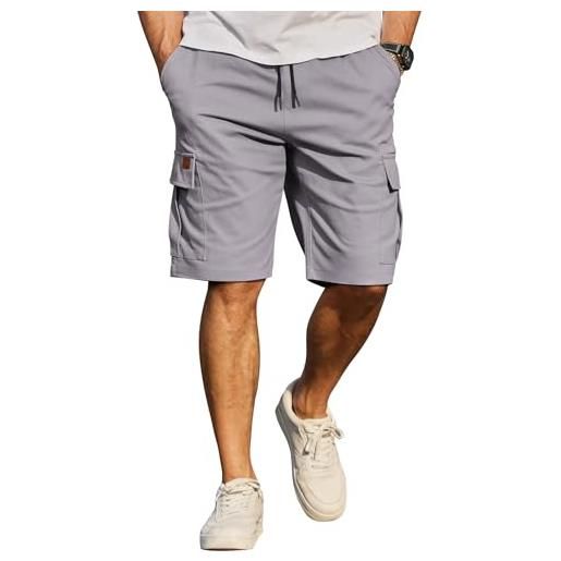 COOFANDY pantaloncini da uomo in cotone cargo shorts pantaloni casual corti vita elastica estate con tasche s-3xl grigio chiaro xxl
