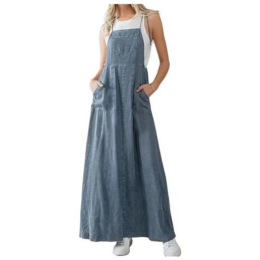 Lazutom abito estivo da donna, senza maniche, lungo, in jeans, con spalline sottili, abito svasato per abbigliamento casual, blu, s