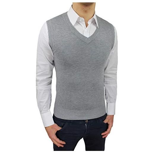 Evoga gilet smanicato uomo slim fit casual elegante corpetto maglia cardigan (xl, grigio chiaro collo v)