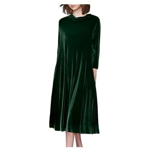 Generic abito in velluto da donna taglie forti girocollo maniche a 3/4 abiti lunghi a pieghe eleganti abiti lunghi casual in velluto retrò