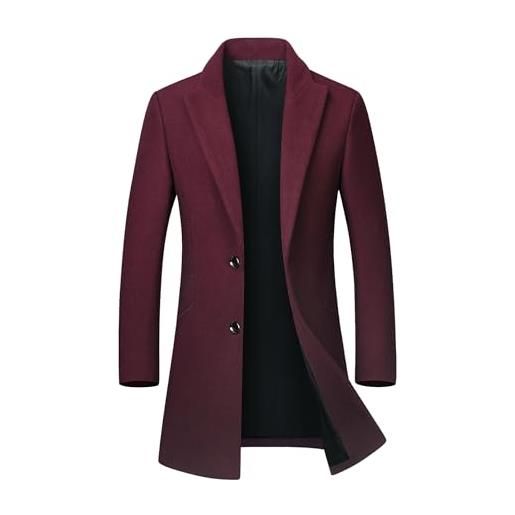ECDAHICC cappotto invernale da uomo lungo slim fit cappotto da uomo invernale caldo business cappotto da uomo lana cappotto di lana, rosso vivo, s