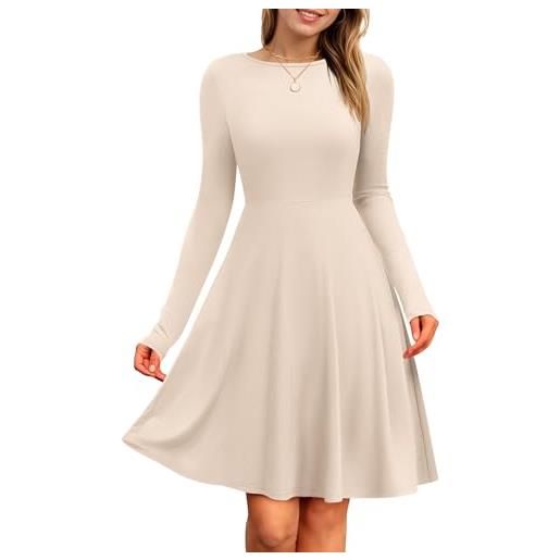 PLOKNRD vestito da donna a maniche lunghe, scollo rotondo, abito casual al ginocchio autunno inverno