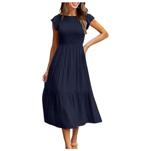 Yuson Girl vestito estivo lungo donna - abito estivo lungo collo rotondo ragazza con manica a volant vestiti casuale eleganti colori solidi abiti estivi donna lunghi