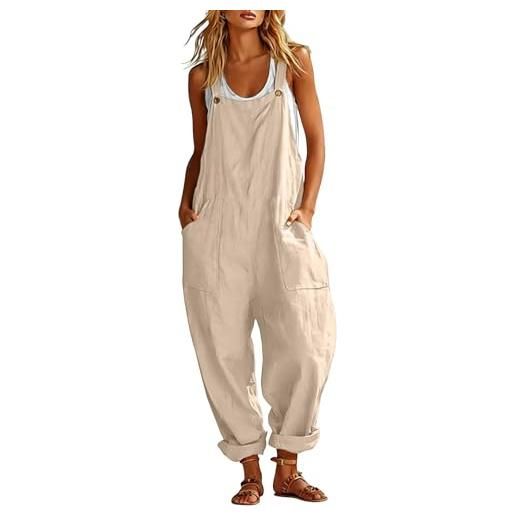 Generico salopette donna estiva casual lunga elegante in cotton tuta jumpsuit intera curvy moda con tasche tessuto morbido traspirante tuta casual estiva per passeggiate vacanze e uso quotidiano