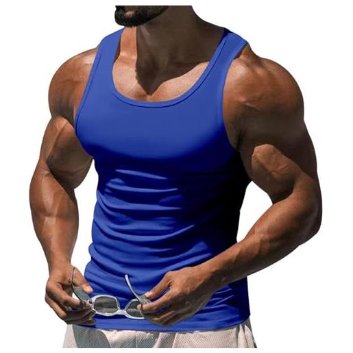 Tynver canotta senza maniche da uomo a-shirts canotta muscolare slim fit stretch camicie top di base per lo sport(blue, s)
