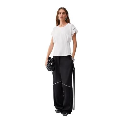 Liu Jo t-shirt donna con occhielli decorativi ta6251 (it, testo, m, regular, regular, white milk)