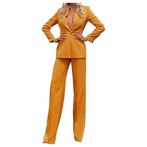 Generic completo da ufficio tailleur da donna elegante completo biazer e pantaloni da cerimonia tuta con maniche lunghe e vita elastica set due pezzi in tinta unita per estive e autunno-inverno