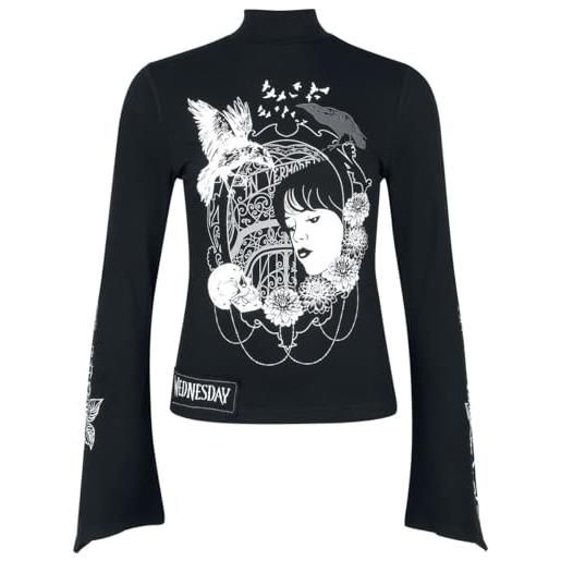 Wednesday mirror of nevermore donna maglia maniche lunghe nero 95% viscosa, 5% elasthane regular