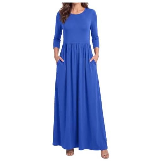 Enmain vestito elegante donna lungo manica lunga invernale con tasche abito casual moda autunno inverno girocollo tinta unita