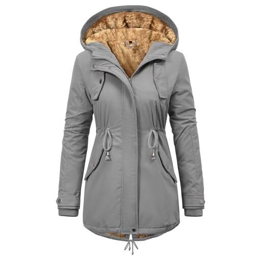 Vancavoo parka donna invernale con cappuccio giacca imbottita calda | cappotto con fodera in peluche, vita con coulisse, polsini a coste, tasche e spacco posteriore