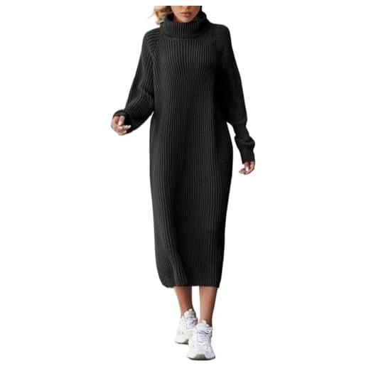 Generisch abito da donna di grandi dimensioni, abito invernale da donna, elegante, lungo, a maglia, con collo alto, oversize, a maniche lunghe, a coste, per il tempo libero