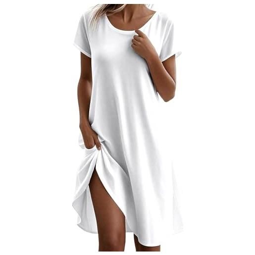 Generico vestiti estivi donna vestito estivo dress abito curvy spiaggia vestitini comodi completi tubino abiti da casa elegante corto viscosa verano cotone summer primaverile fresco, 4xl, white, bianco