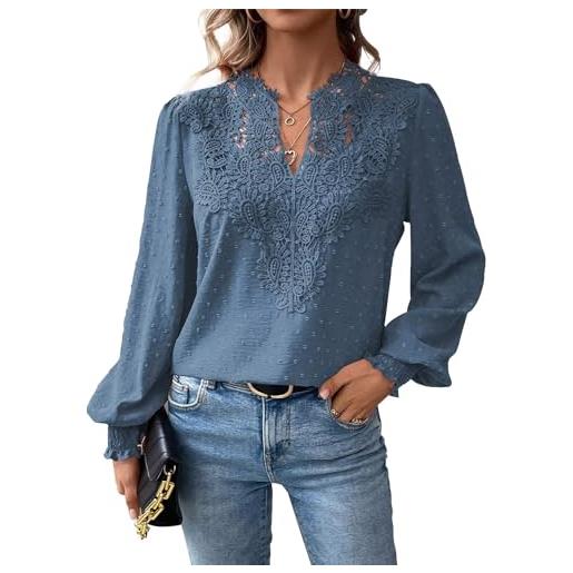 TUUHAW t shirt donna elegante manica lunga magliette boho scollo a v casual | autunno volant camicia, elegante abbigliamento, pizzo top, primavera camicetta, ricamato curvy maglie, affari contadino blusa