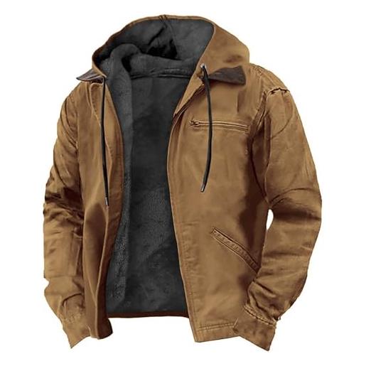 HANXIULIN soprabito autunno giacca da uomo a camicia scozzese in lana foderata calda giacca invernale spessa e pesante. Giacca classica con cerniera con risvolto giubbotto impermeabile lavoro (khaki, xxl)