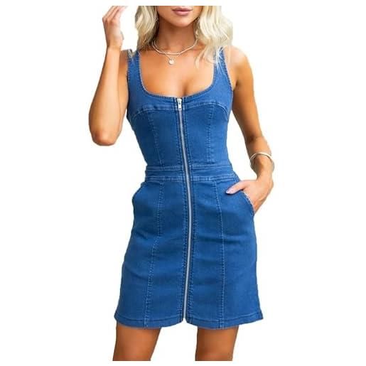 babao abito da donna in denim con zip sul davanti, abito corto in denim aderente senza maniche, jeans estivi