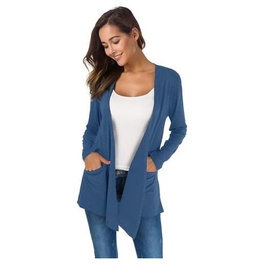 TownCat cardigan lungo donna elegante maniche lunghe con tasche aperto davanti e leggero comodo tinta unita versatile cappotto casual