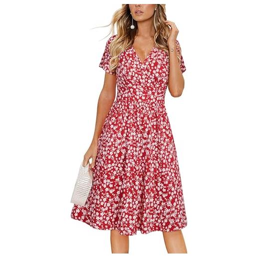 VOTEPRETTY abito estivo da donna manica corta con scollo a v e avvolgente abito al ginocchio con tasche
