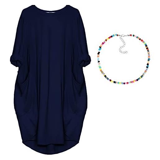 aromm abito da camicie donna scollo tondo sciolta pianura casual taglia grossa midi vestito con tasche