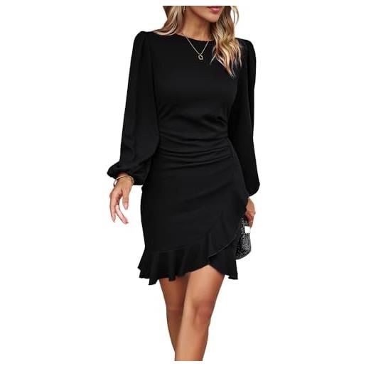 RPAEOY vestito donna eleganti manica lunga orlo a volant midi bodycon abito con spacco vintage tubino per cocktail cerimonia festa ufficio