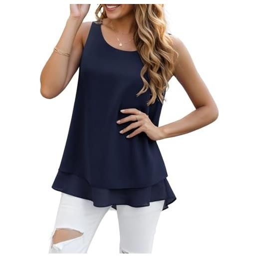 YGJIEGENG canotte da donna senza maniche in chiffon a doppio strato camicetta casual tunica