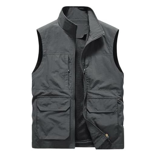Generico gilet casual leggero outdoor per uomini, per lavoro, pesca, fotografia, viaggi e golf, a cerniera, senza maniche, con tasche(1f-grey, xxxxl)