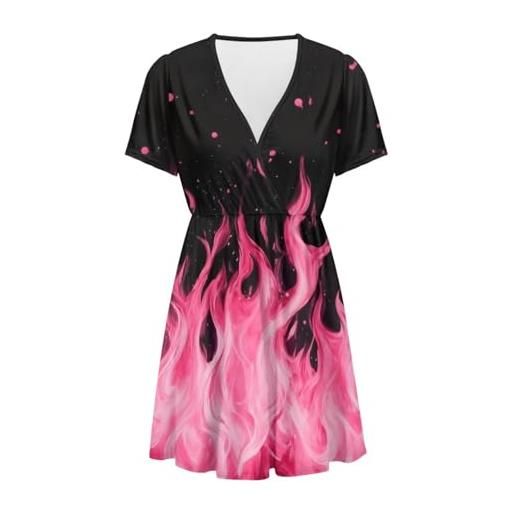 Binienty abito da donna con scollo a v a maniche corte, vestibilità ampia, stile impero, fuoco rosa, xl