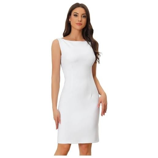 Allegra K abito a tubino da donna per natale, ufficio, insegnante, senza maniche, scollo a barchetta, abiti professionali da ufficio, bianco, s