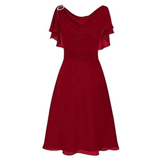 BOTCAM abito da festa da donna, elegante, per matrimonio, lungo, a tracolla, in chiffon, con volant, slim fit, linea ad a, per feste, feste, da sera, lunghezza al ginocchio, vintage, per damigella d'onore