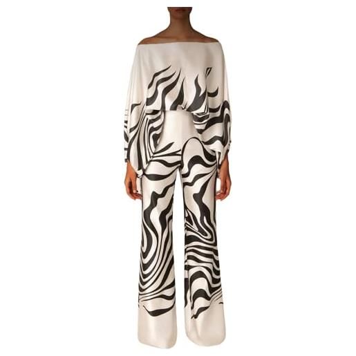 EGSDMNVSQ tailleur pantalone da donna matrimonio festivo elegante 2 pezzi top con spalle scoperte + vita alta pantaloni casual set a due pezzi