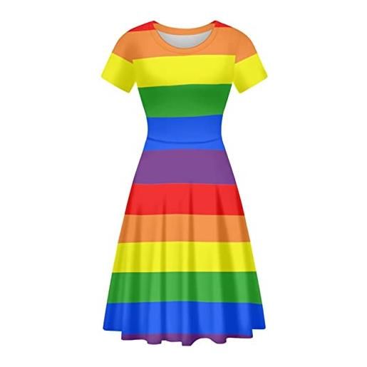 Biyejit abiti con stampa 3d per le donne a maniche corte casual fluttuanti abiti svasati da festa, bandiera arcobaleno pride, m