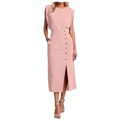 NaLatia vestito donna abito midi aderente da donna elegante abiti tubino avvolgente con scollo rotondo e bottoni laterali vestiti lungo da lavoro e da ufficio con tasche da cerimonia