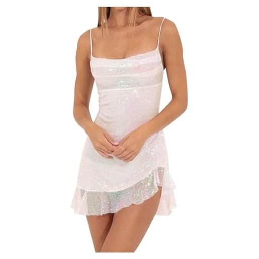 Bauzuoyo abito da donna con paillettes, con scollo a v, a maniche corte, sexy, corto, latino, per balli, mini abito, abito da donna, abito da cocktail, da cerimonia, a matita, con schiena scoperta