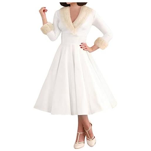 NaLatia vestito donna natale-elegante abito da cocktail maniche lunghe, abito da sera cerimonia, rockabilly, vintage, anni '50, vestiti lungo per matrimonio banchetto vacanza