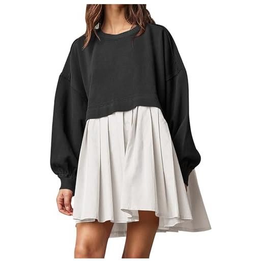 Besseling mini abito da donna a maniche lunghe con scollo rotondo, bianco e nero. , s