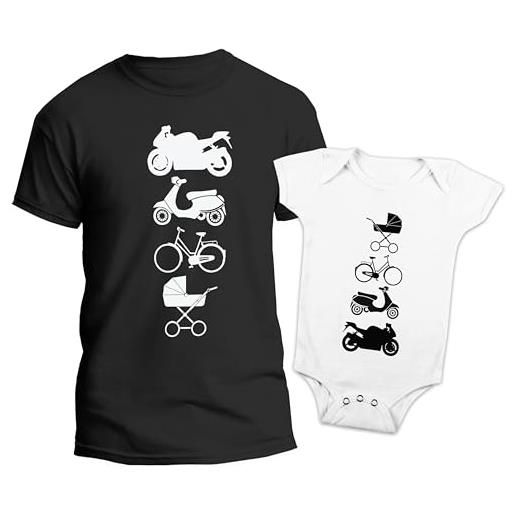 t-shirteria - coppia maglietta e body neonato - idea regalo festa del papa, compleanno ed occasioni speciali - 100% cotone, leggere e traspiranti - stampa anti-scolorimento - (motociclista)