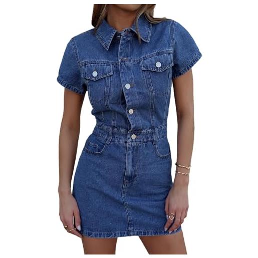 XUSAI abito in denim sexy aderente da donna, senza maniche, con spalline, elasticizzato, midi, slim, in jeans