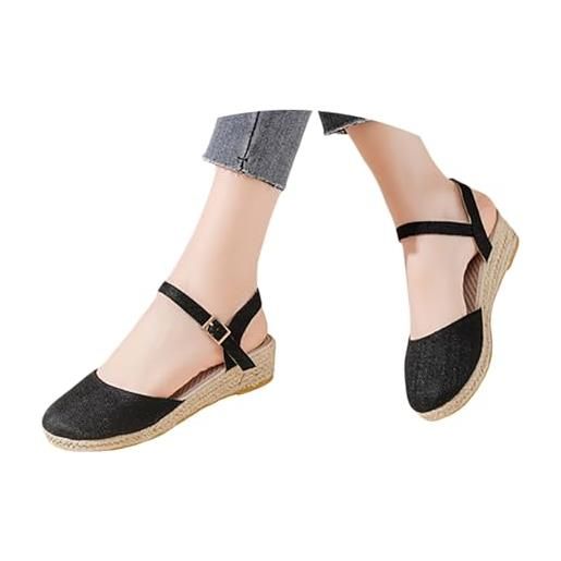 Generico sandali donna estive con zeppa boho 35-42 eu in lino traspirante con fibbia sandali chiuse eleganti cerimonia scarpe casual chic comode per casa lavoro sera festa vacanze spiaggia, 