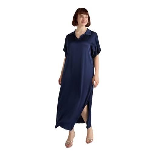 FIORELLA RUBINO: vestito lungo in raso curvy size blu stagione primavera estate 2025. 