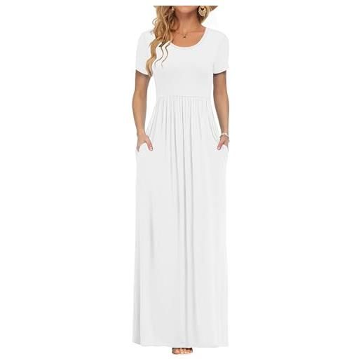 AUSELILY maxi abito per donna estate casual vestito a maniche corte per gonna lunga con tasche bianco s