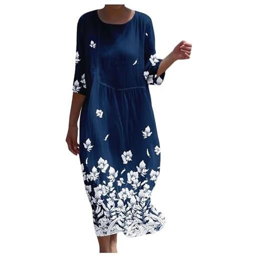 Gienslru boho chic dresses vestito lino donna estivo elegante lungo effetto 3/4 manich abito floreale vintage con tasche e comodo taglie forti curvy dresses per mare vacanza primavera estate 2026
