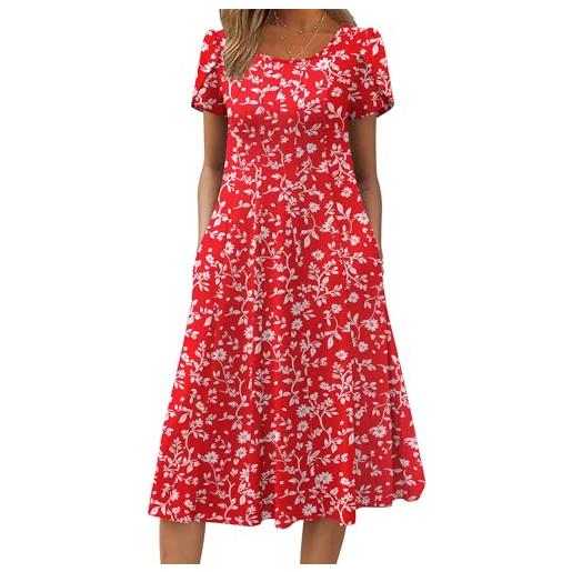 Zeagoo abito donna a‑line casual estivo con tasche manica corta vestito midi elegante e leggero per primavera fantasia rossa s