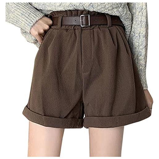 Xmiral pantaloncini tascabili morbidi pantaloni alti in velluto a coste da donna larghi con vita plissettata casual super completo maglietta e pantaloncini