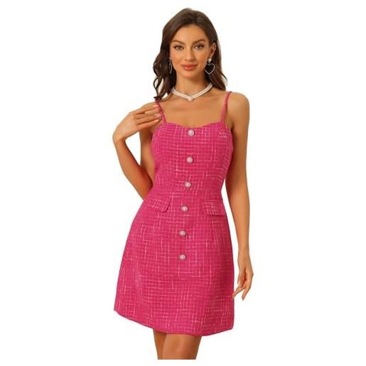 Allegra K abito scozzese per abiti da donna in tweed con cinturino per spaghetti con decorazioni a bottoni
