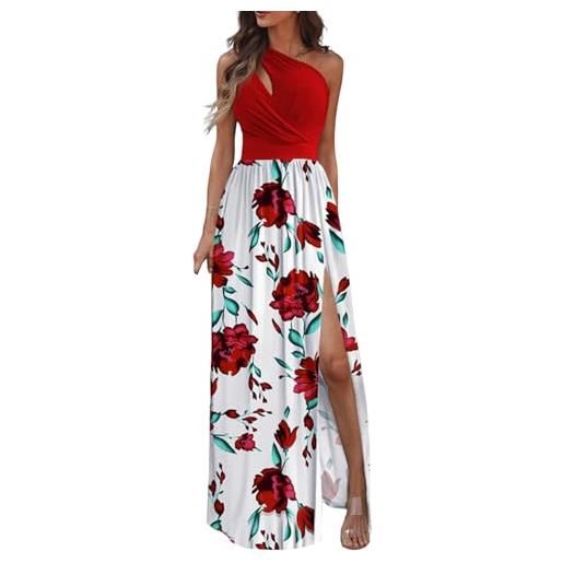iSpchen, abito da sole donna elegante lungo a vita alta con spalle scoperte, rosso s