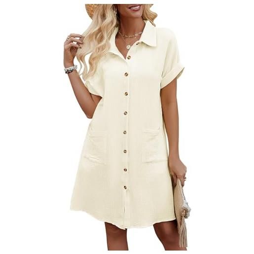 Niwicee vestito donna scollo a v cotton elegante abito da camicia con botton e tasche casual mare spiaggia