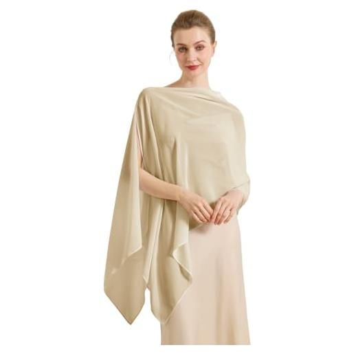 BEAUTELICATE scialle elegante donna poncho coprispalle chiffon stola cape estivo per sposa damigella cerimonia matrimonio abito, champagne