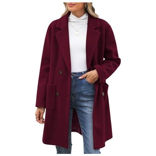 CMTOP cappotto donna invernale lana caldo cappottos scollo a v revers cappotti invernali lungo dritto doppiopetto giacca lana elegante con tasche per autunno inverno
