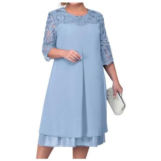 Goolecrimp abiti eleganti da madre della sposa in pizzo da donna con sette maniche scollo rotondo eleganti abiti da cocktail in pizzo lunghi ed eleganti adatti per gli invitati alle nozze (marina, 3xl)